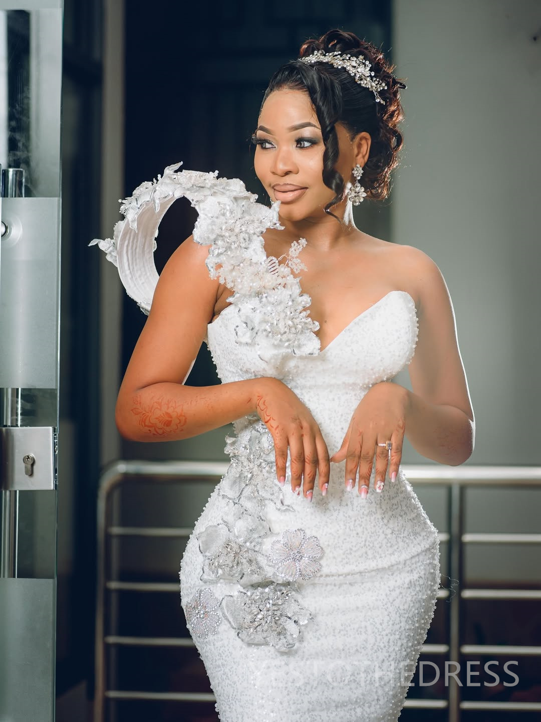 2025 Aso Ebi African Wedding Dress Bridal Gowns For Bride Mermaid One Shoulder Illusion Beaded Lace Pearls Ruffles Appliqued Lace Wedding Gowns For Bl