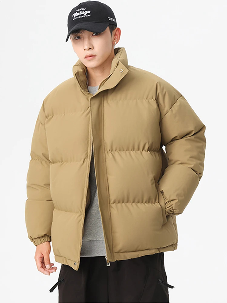 Mens Puffer Jacket Thick Warm Parkas Solid Color Unisex Winter Korean Fashion Women Coat Cotton Padded Outwear Clothing 250911