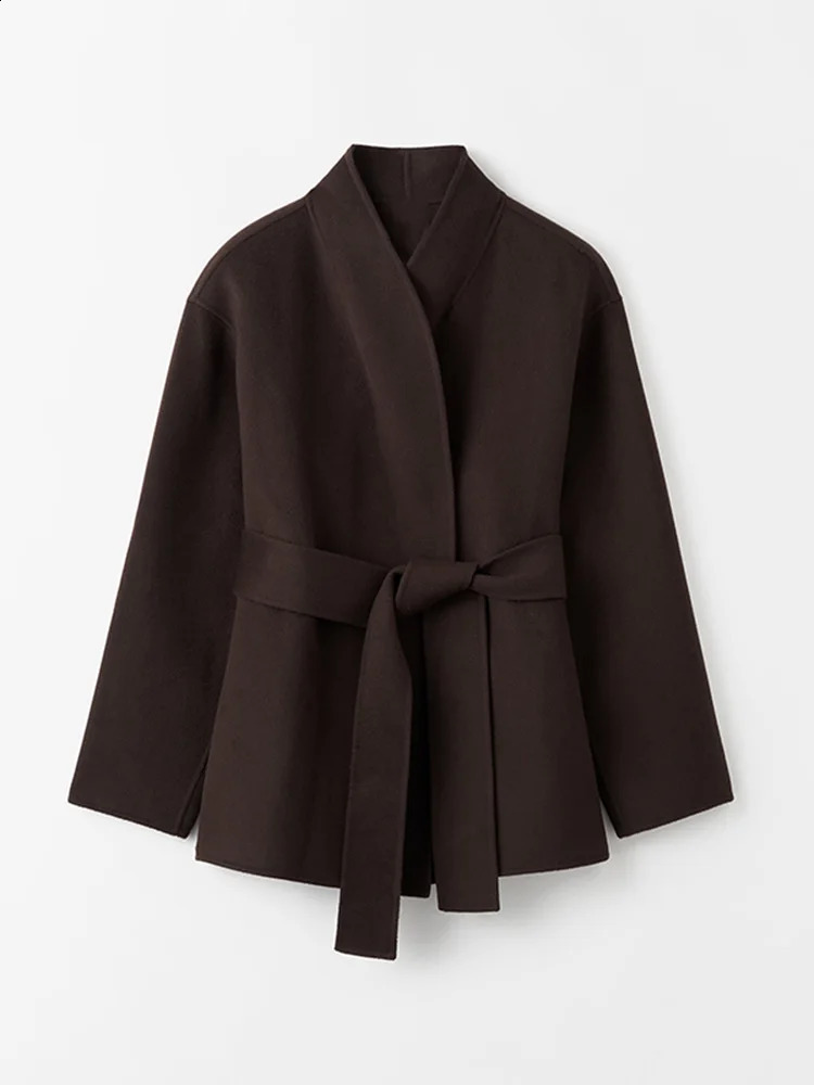 Womens Fashion Solid Coat Cardigan With Belt Casual Loose VNeck Long Sleeve Lace Up Jackets Autumn Lady Outerwears 250911