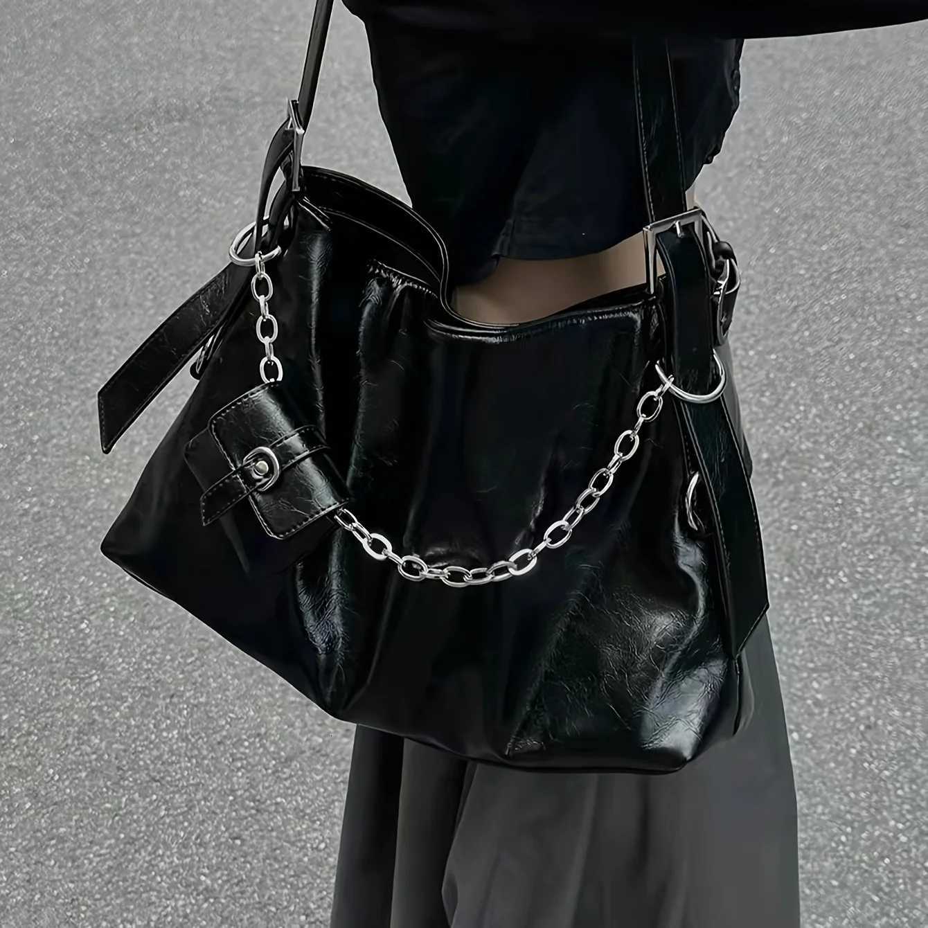 Black Womens Shoulder Bags Large Capacity PU Chain Crossbody Bag With A Small Wallet Bag For Female Z250911