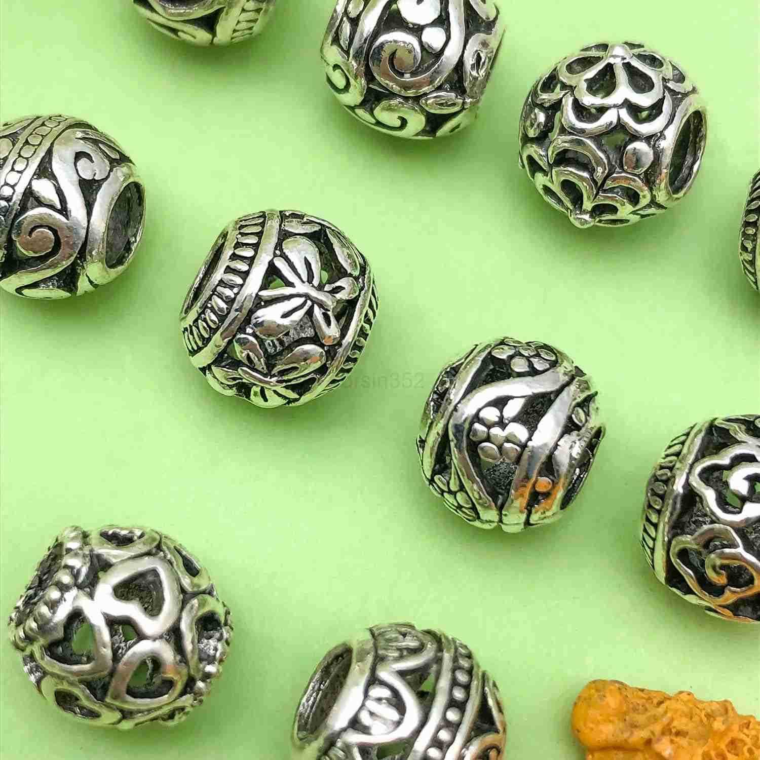 70pcs Alloy antique silver hollow large hole bead set series Pendant Jewelry Making DIY Keychain Earrings Pendant Various Design Charms for Jewelry Ma