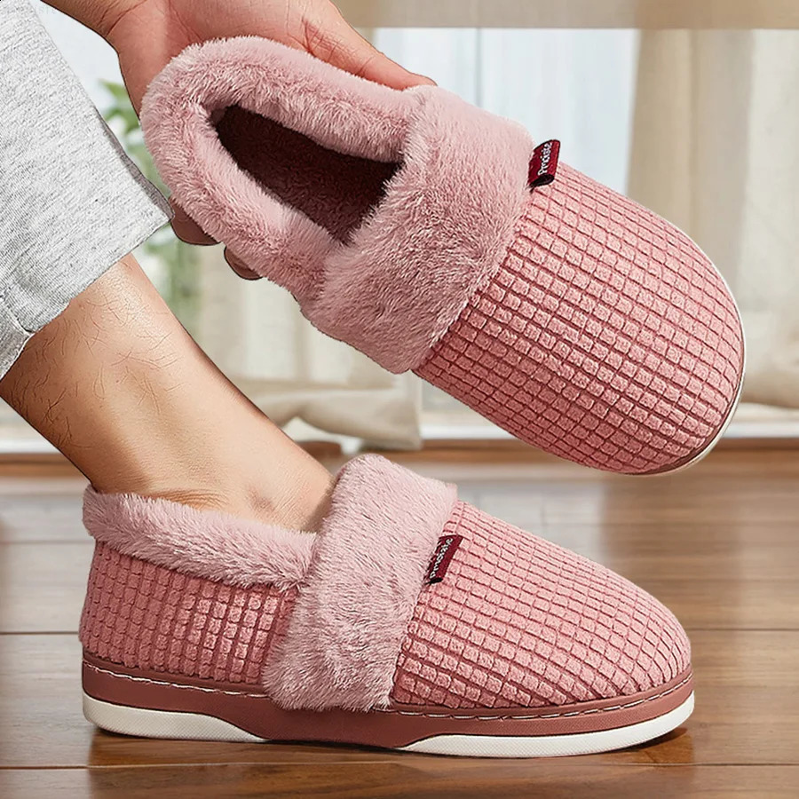 Winter Home Slippers for Women Bedroom Antislip House Cotton Shoes Warm Plush Couples Indoor Slippers250906