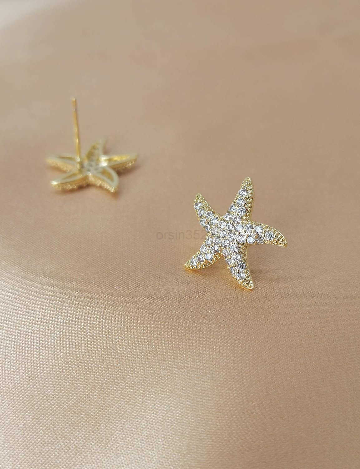 Stud Earrings for Women CZ Paved Starfish Stud Earrings Charm Starfish Earrings Plated in 14k GoldWhite GoldW250911