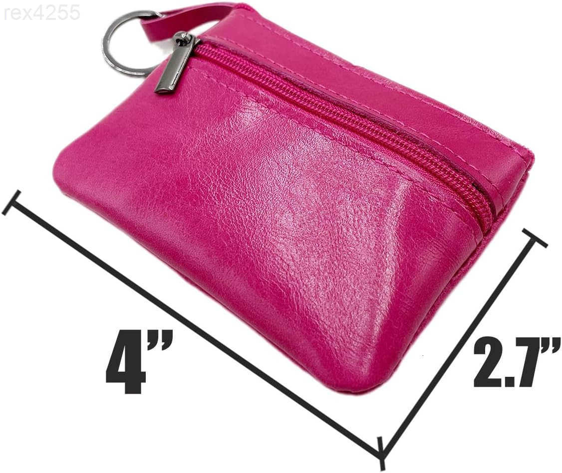 Women Genuine Leather Coin Pouch Zip Mini Purse Wallet Key Chain Double ZipperW250911