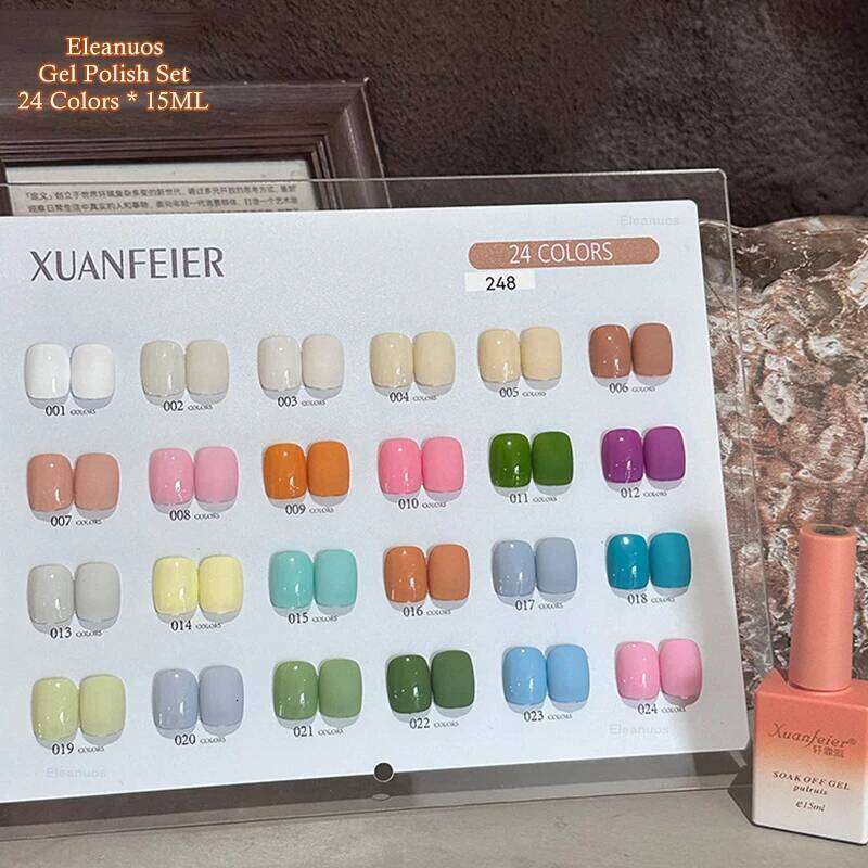Eleanuos New 24 Polishing Collection Clearcoat Semi Permanent Gel Solid Shiny Aron Color Nail Art Salon 15Ml