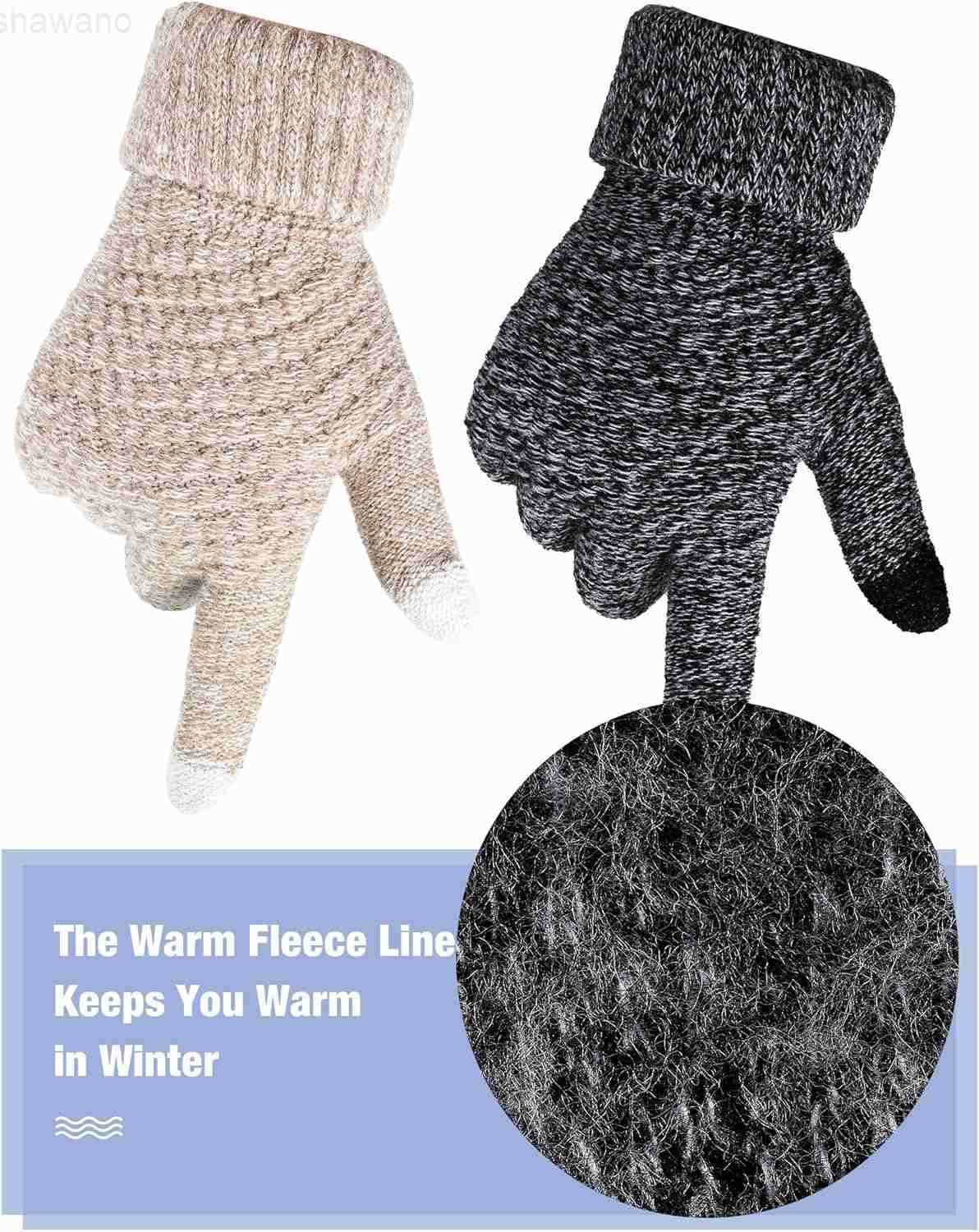 2 Pairs Womens Winter Touch Screen Gloves Soft Warm Fleece Lined Knit Elastic Cuff Winter Texting GlovesW250911