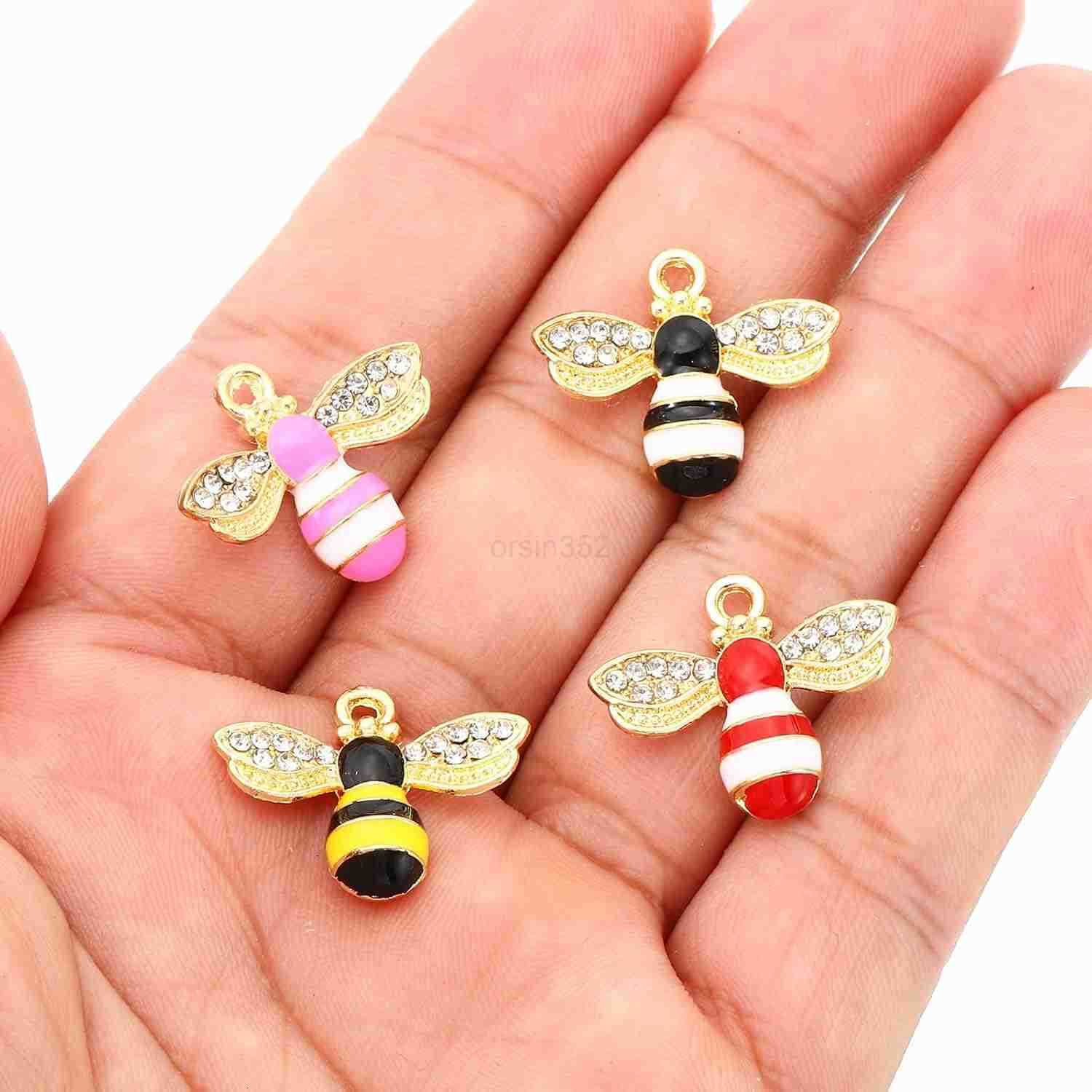 40pcs Bees Charm Bees Charm Pendants Enamel Resin Alloy Rhinestone for Jewelry Making s EarringW250911