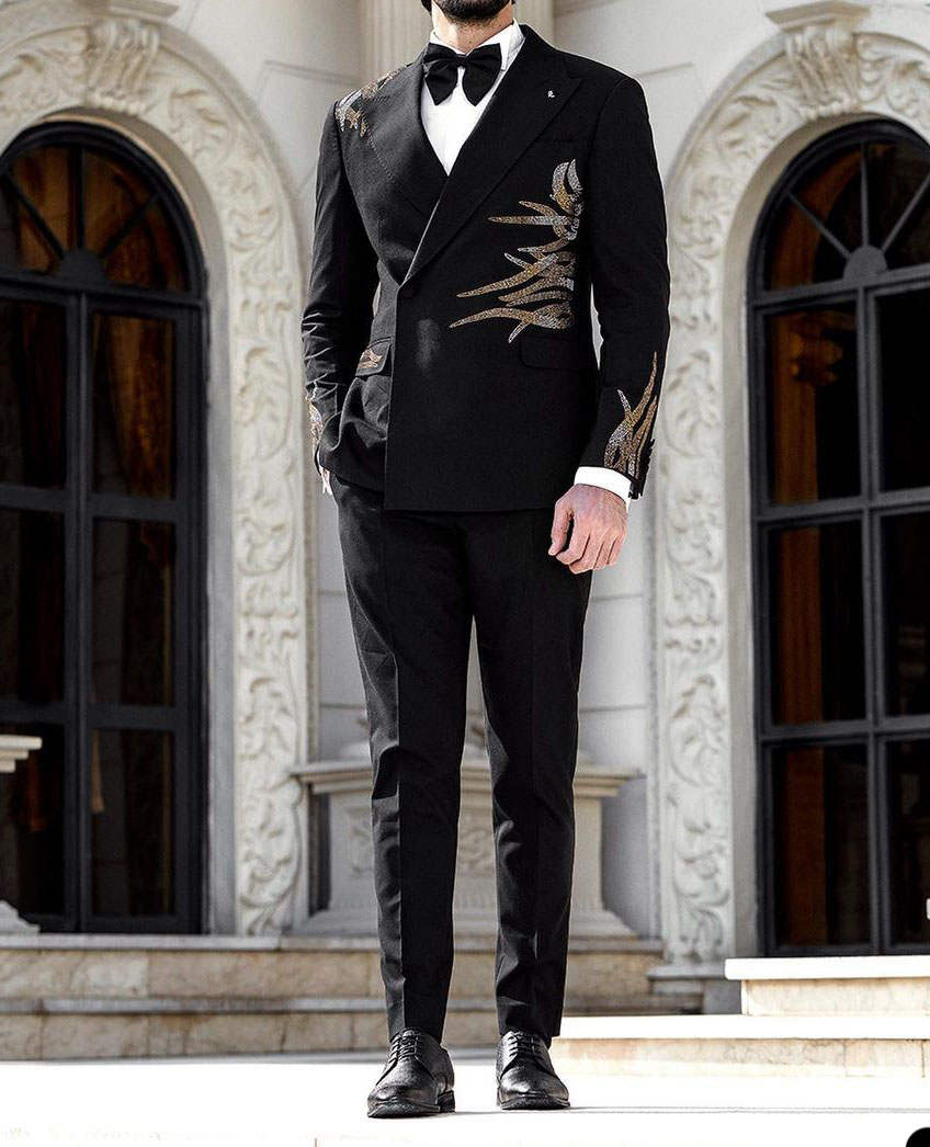 Handsome Beadeds Wedding Suits For Men Peaked Lapel Tuxedos Single Breasted 2 Pieces Jacket Outfits Party Custom Made