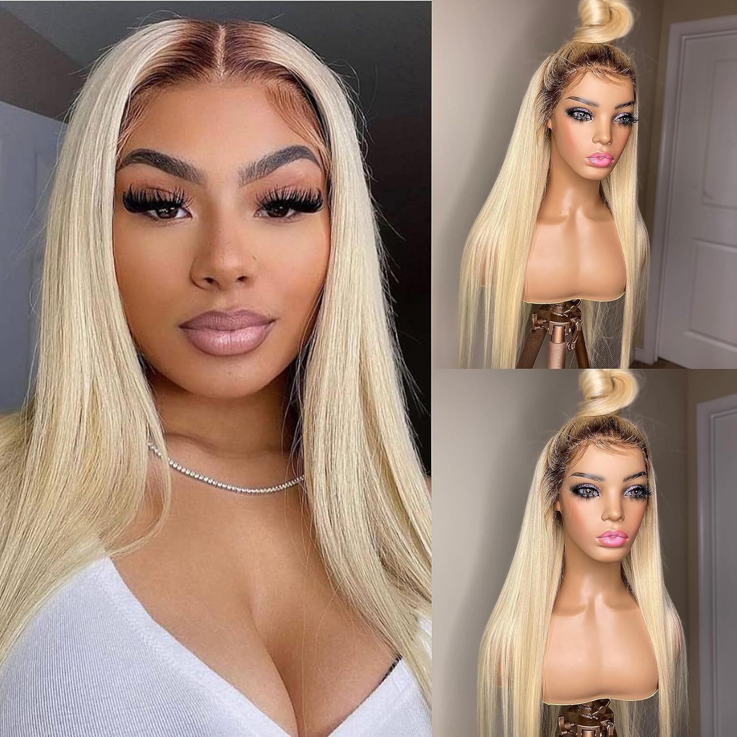Ombre Blonde Wig 13x6 HD Lace Front Wigs 200% Density Straight Human Hair Wig Pre Plucked Lace Frontal Wig 13x4 360 Full Lace Wigs for Black Women