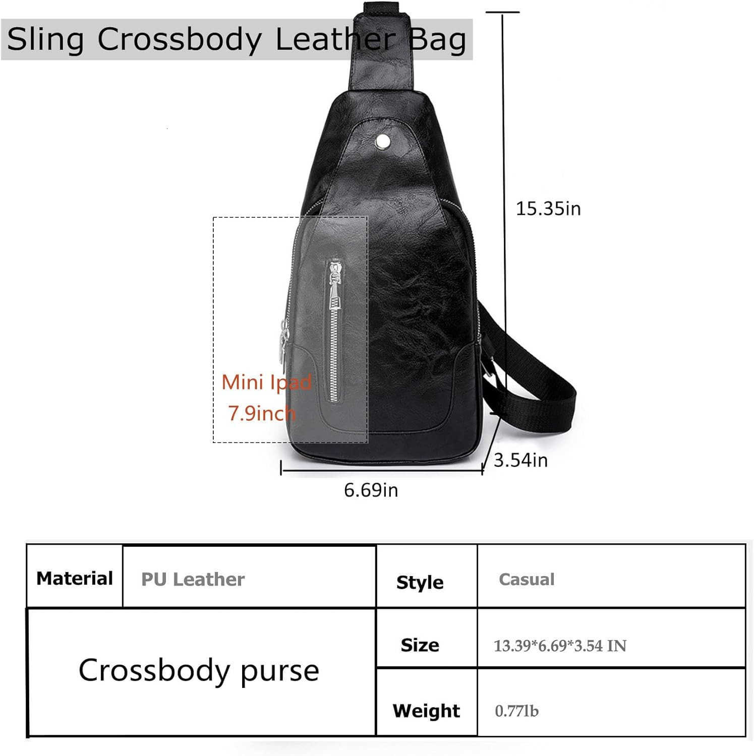 Sling Crossbody Bag for WomenMenTrendy Shoulder Bag with ZipperVegan Leather Lightweight Travel Purse BlackW250911