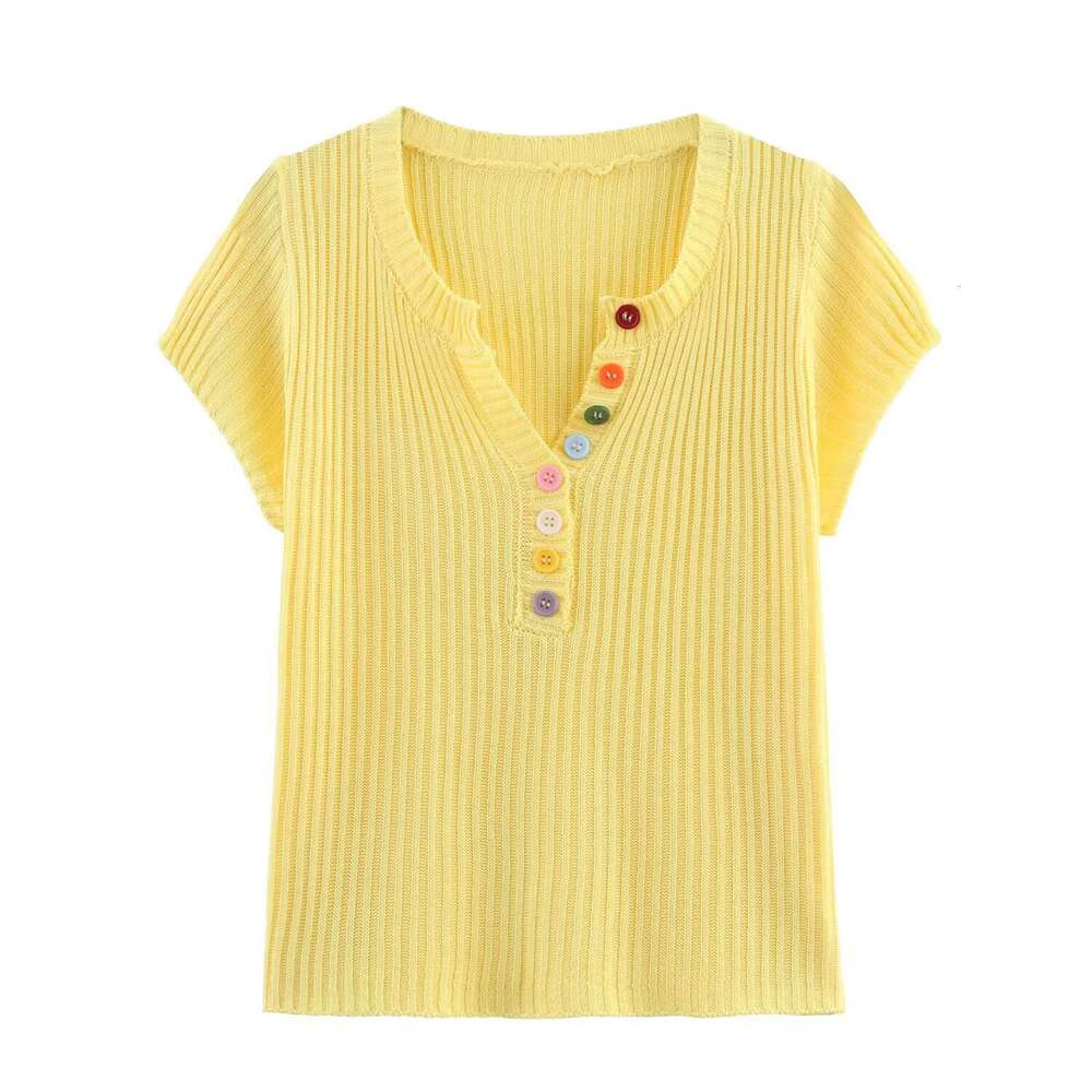 DHEssentials 2025 Summer New Korean Style Colorful Button V-Neck Chanel-Style Knitted Sweater for Women, Age-Reducing Fashionable Unique Slimming Top