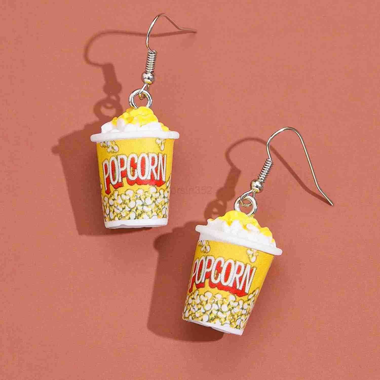 Resin Drop Handmade Cute Women Gift Eardrop Funny Emulational Resin Charm Food Cartoon Snacks Popcorn EarringW250911