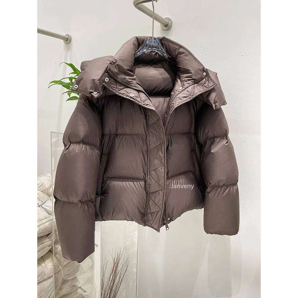 Janveny Thickness Short Bread Jacket Women Winter Warm Solid Puffer Coat Hooded 90% Duck Down Coats Female Fluffy Parkas
