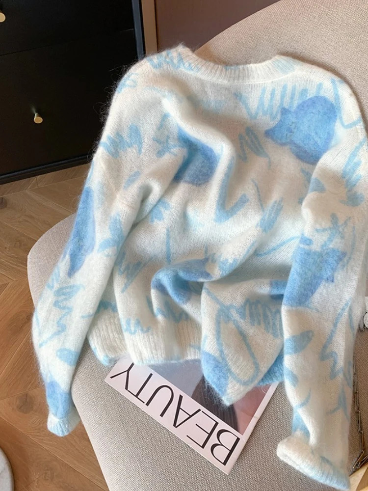 Heavy Industry n Cat Print Bead Soft Waxy Pullover Womens Lazy Agereducing Mohair Knitted Sweater 250911