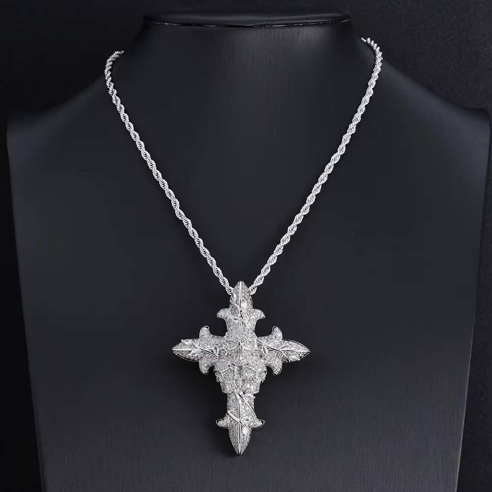 Mens Retro Hip Hop Brass Pendant Necklace with Skull Cross and Zircon Rope Chain for Anniversary Occasions