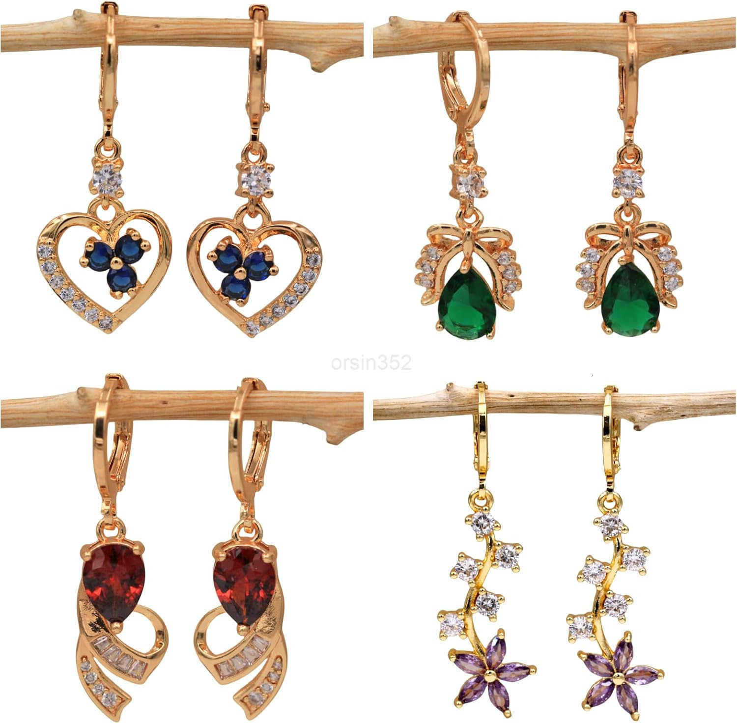 18K Gold Plated 4 Pairs Drop Dangle Earrings Set for Women FlowerHeartAnimalPearl Drop earrings Hypoallergenic Cubic Zirconia Earrings Lightweight Par