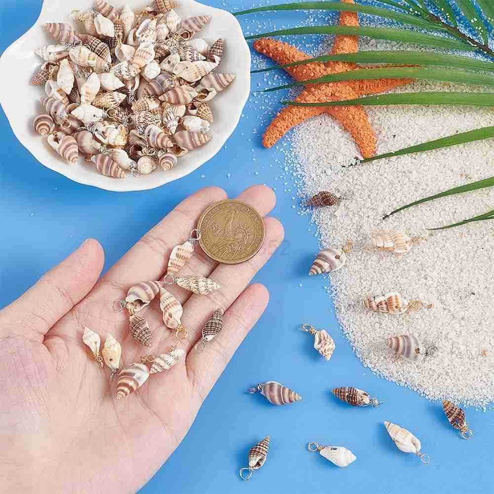 PandaHall Shell Pendants Spiral Seashells Craft Charms Cowrie Sea Shells Pendant Natural Shell Charms Conch Shells with Loop BailW250911