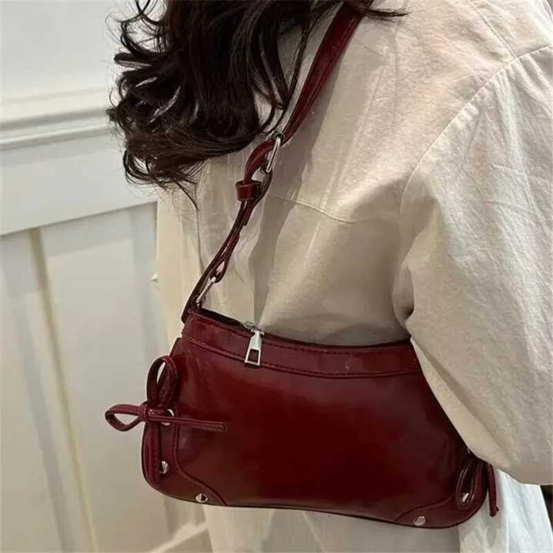European American Soft Leather Shoulder Bag Bow Armpit Bag Versatile Single Shoulder Bags Fashionable Handbag Women for Daily W250911