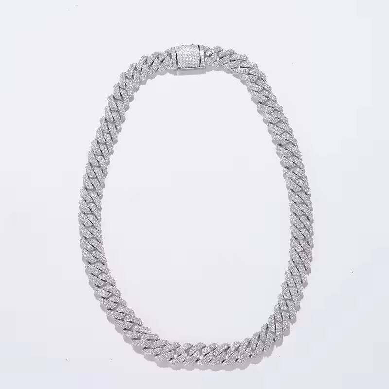 Hip Hop Style Custom VVS Moissanite 925 Sterling Silver Necklace and Bracelet Set with Iced Cuban Link Chain Custom Jewelry