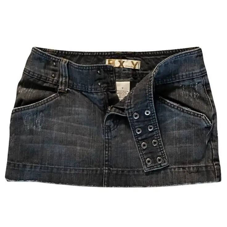 Y2K Adjustable Mini Haruku Hot Girl Solid Color Retro Gray Denim Women Gothic Slim Hip Low Waist Short Skirt dongdumaoyi