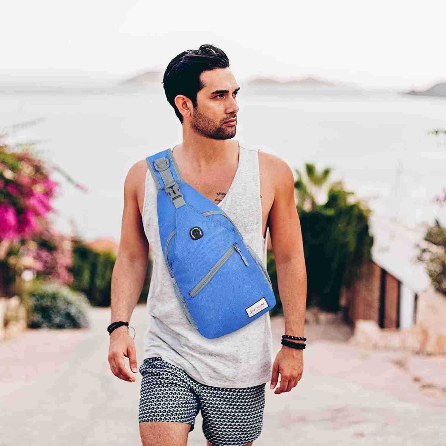 Sling BagSmall Crossbody Sling BackpackWater Resistant Shoulder Daypack for TravelAnti Thief Chest Bag for HikingBee BlueW250911