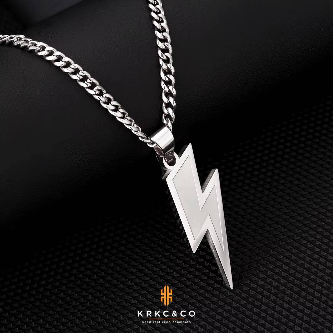 KRKC Fashion 22inches White 18k Gold Plated 316L Alloy Stainless Steel Lightning Necklace Pendant