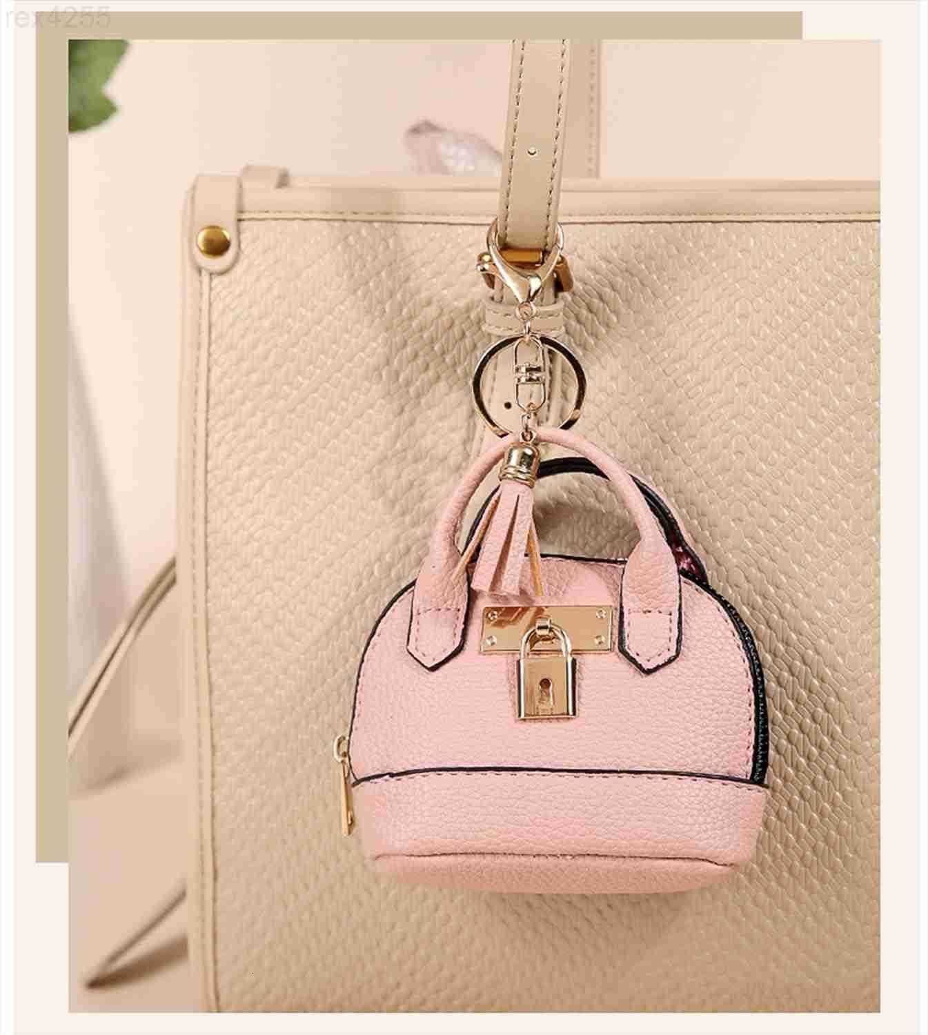 Mini Tote Purse Keychain Cute Tote Bag Coin Purse Keychain Mini Backpack Keychain Wallet PU Leather Deep BlueW250911