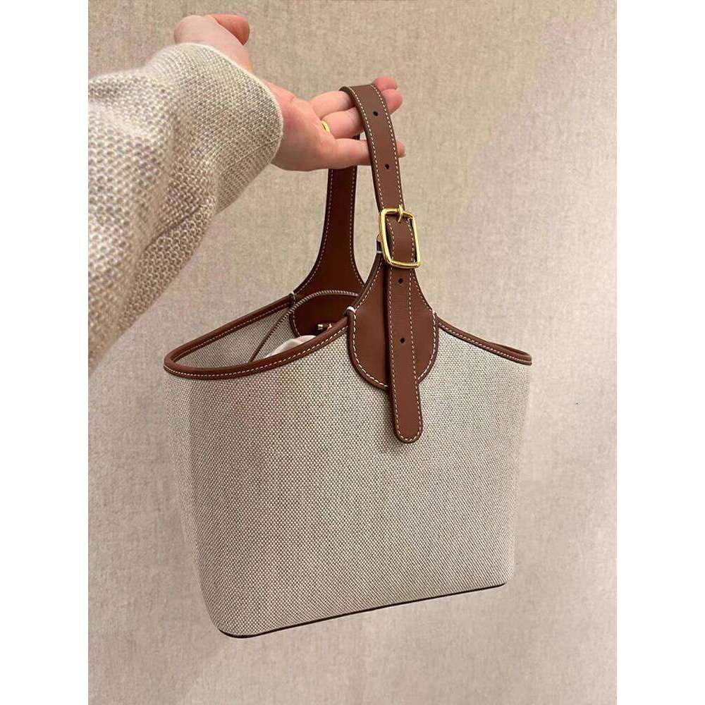 Designer Bag Tote Bag Shoulder Bag Women Summer Literary Style Cowhide Patchwork Cotton Linen Handbag Bucket Shoulder Crossbody Bag
