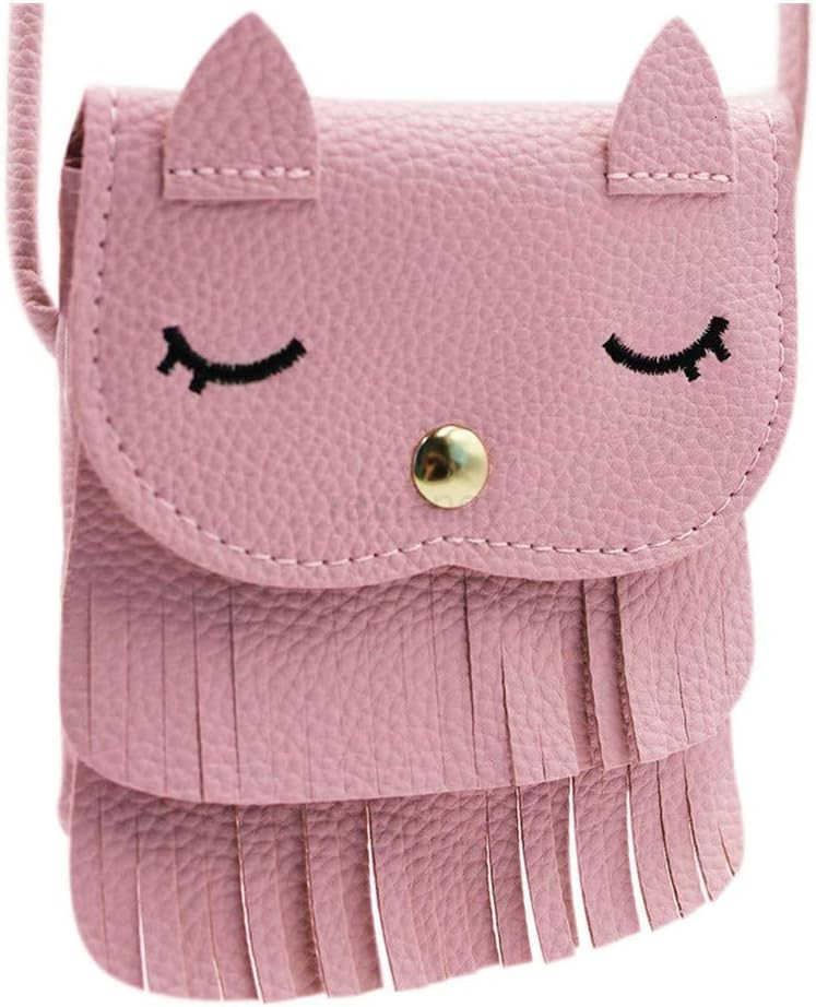 Tassel Shoulder Bag Small Coin Purse Crossbody SaTChel for kids girls Pink 51 x 59W250911