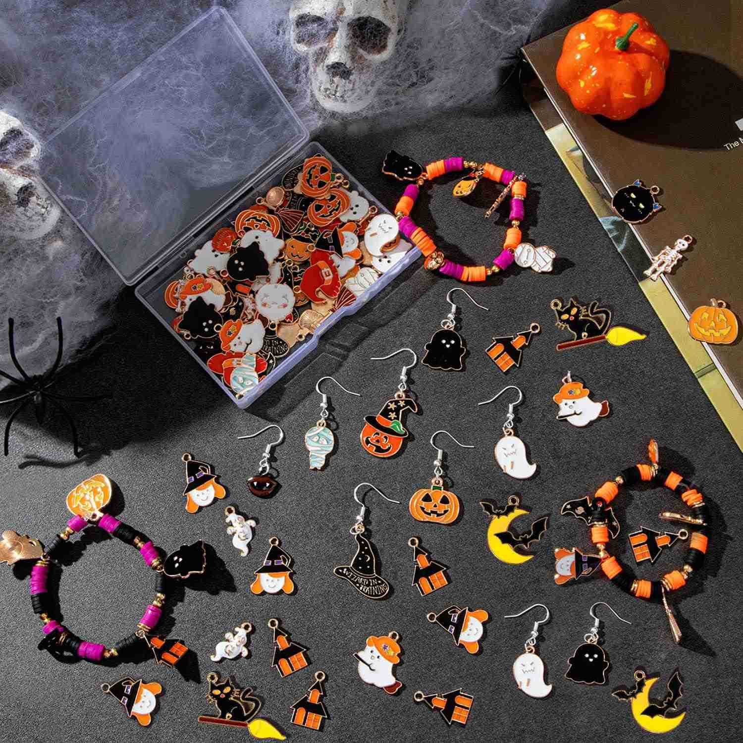 Halloween Charms Halloween Alloy Charm Enamel Pumpkin Witch hat Ghost Spider Bat Pendants Assorted Pendant Charms for Earring Jewelry MakingW250911