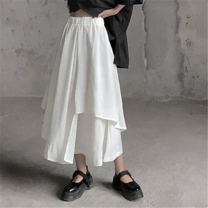 Gothic Irregular Pants High Waist White Black Long Female Pleated Skirts Culottes Women Clothes dongdumaoyi