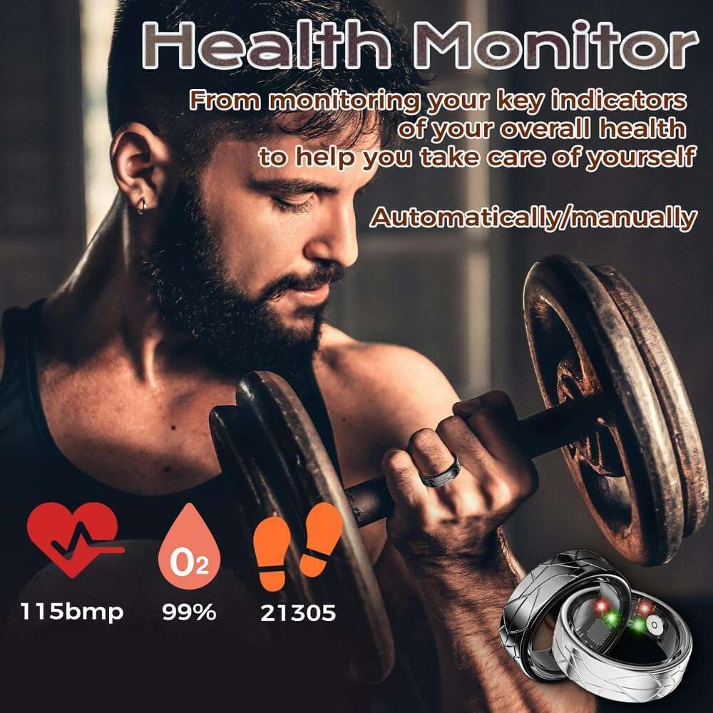 Jawploy Smart Sleep Tracking Heart Rate Monitor Pedometer, Waterproof Activity Tracker Fiess Ring Steps Counter, Gesture Controls for Short Video, 8 D