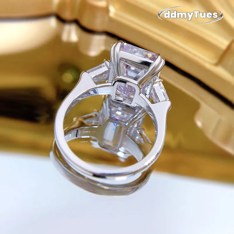 Genuine 100% S Sterling Sier Jewelry Wedding Rings Emerald Cut White Moissanite Dia Gemstones Eternity Party Women Engagement Band Ring Gift TUES