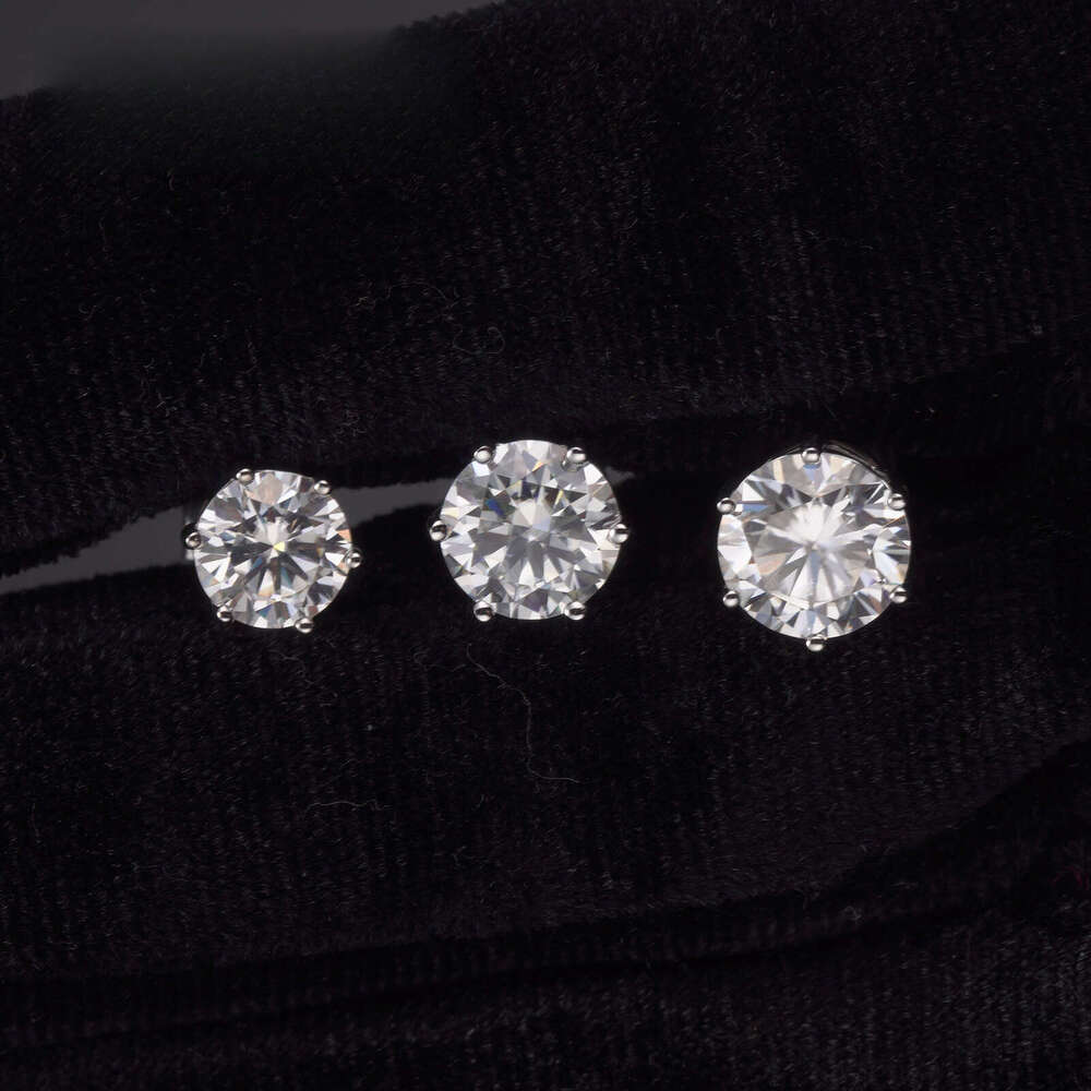 Round Cut VVS Moissanite Hip Hop Style Iced for Men Women Pass Dia Tester S Six Claw Stud Earrings