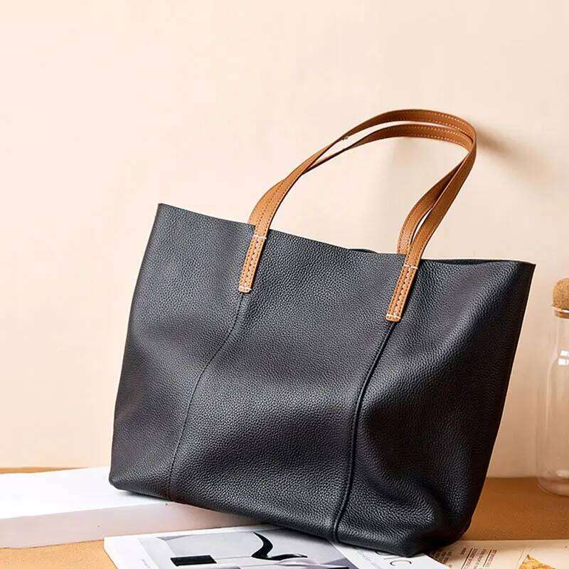 Genuine Leather Women's High Quality Large Capacity Women Tote Bag Fashion Cowhide Female Shopping Shoulder Bags 2378 250911