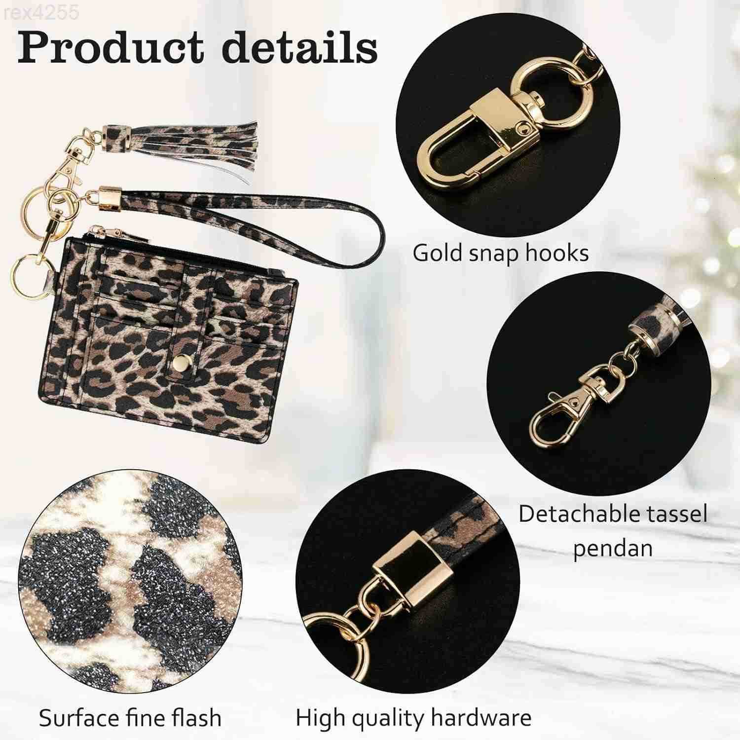 Small Wristlet Wallets for Women RFID Credit Card Holder Wallet Keychain Wristlet Wallet Credit Card Wallets for Women LeopardW250911