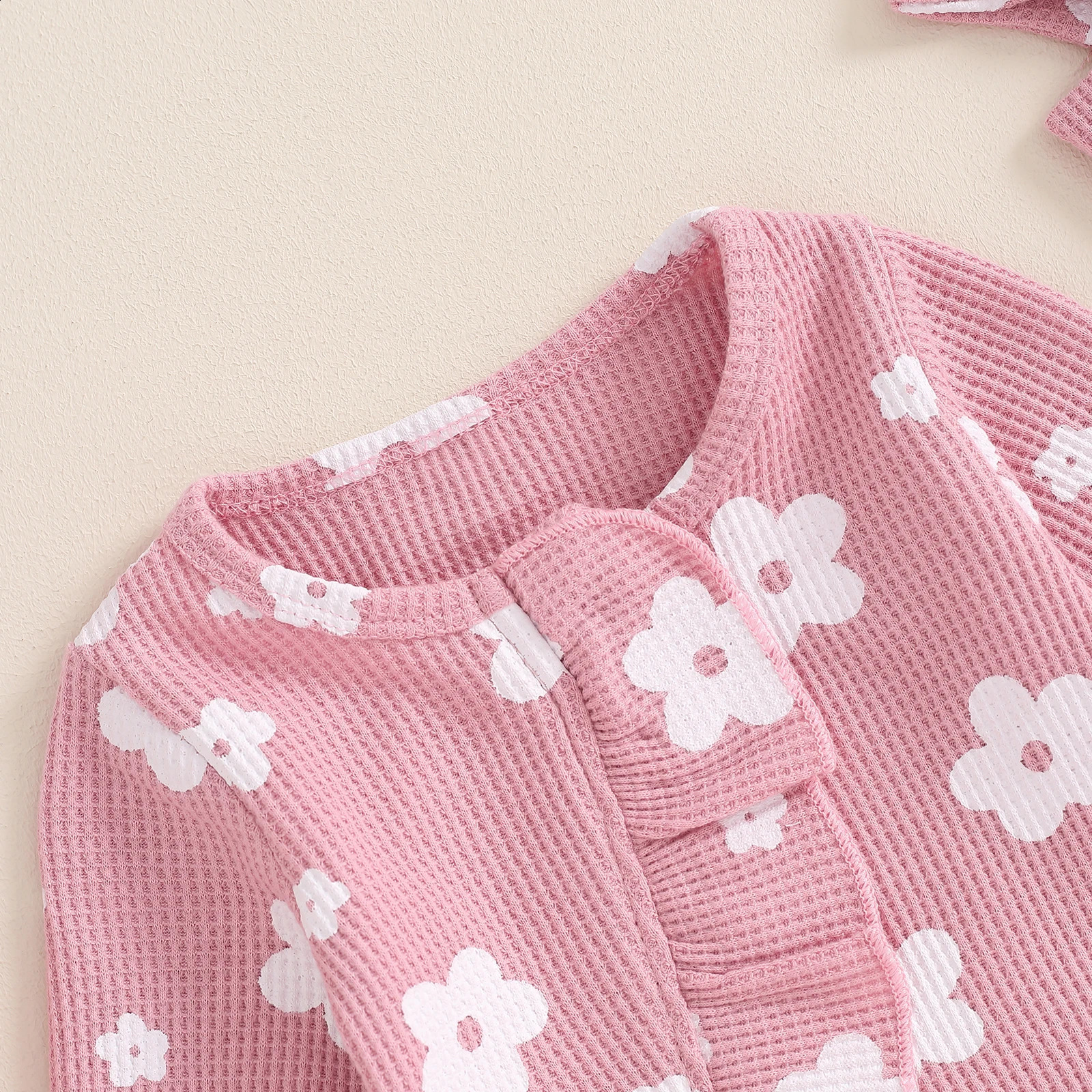 Toddler Baby Girls Floral Footies Jumpsuit and Headband Children Cotton Long Sleeve Frills Zipped Autumn Spring Kids Clothes 250910