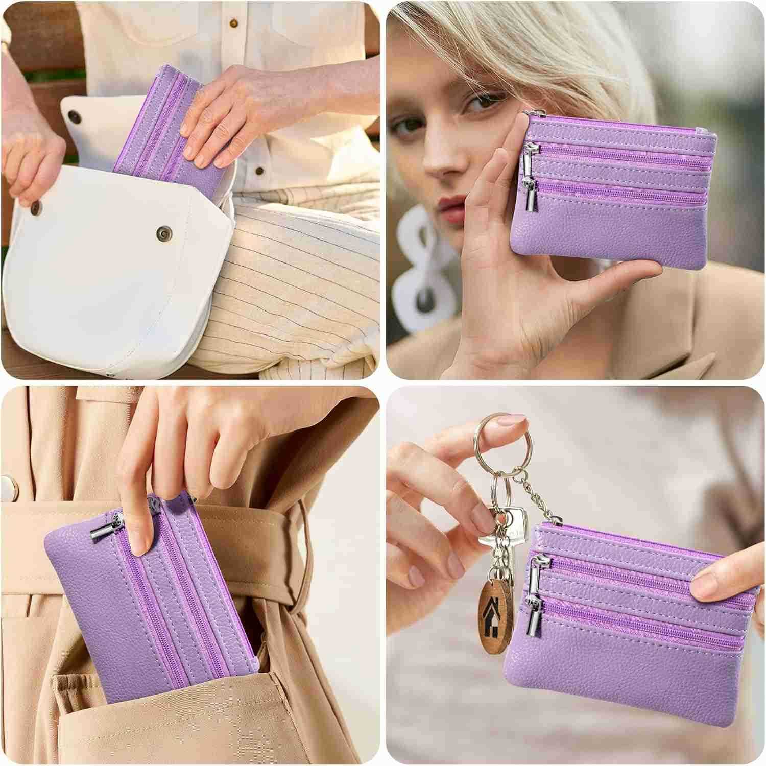 2 Pack Coin Purse Pouch Change Card Holder Small Wallet with Keychain for Women and Men Light Purple Light PurpleW250911