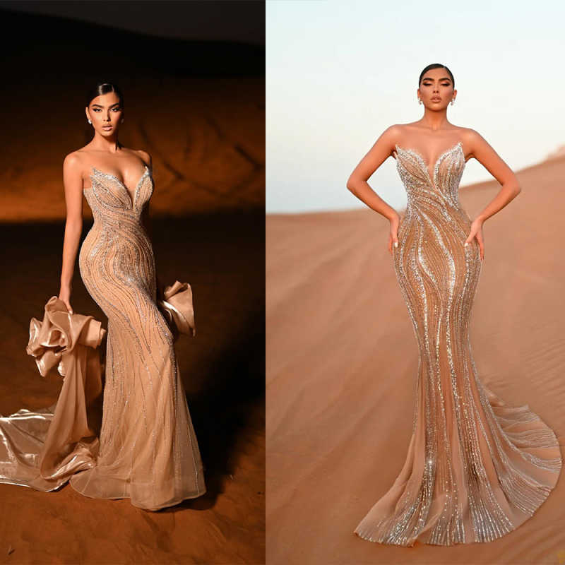 Stylish Evening Dresses Sequins One Shoulder Prom Dress Beading Mermaid Sleeveless Rhinestone Party Gowns Vestidos De Noche