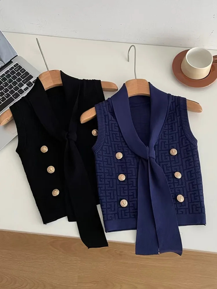 Sexy Sleeveless V Neck Woman Tops Fashion Solid Knitted Sweater Vests Women Elegant Office Lady Slim Fit Clothes with Buttons 250911