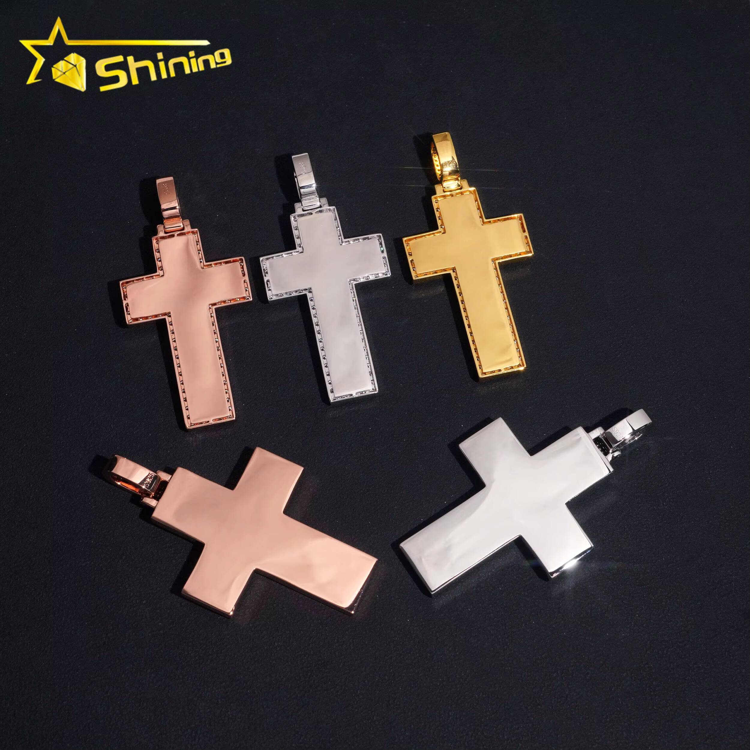 Pass Diamond Tester Baguette Diamond 925 Silver Iced Out Mens Cross Moissanite Hip Hop Pendant