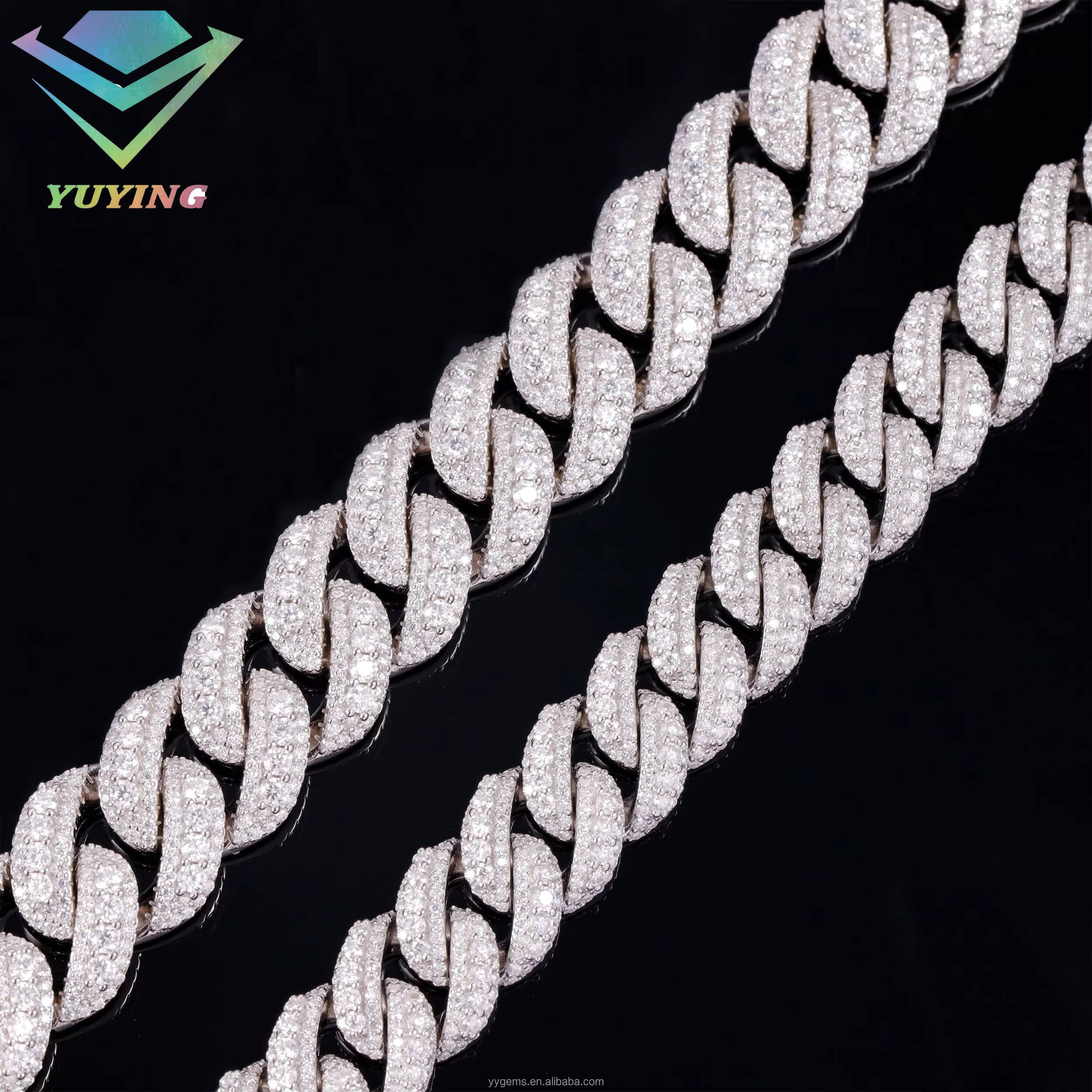Large Moissanite Middle 14/16/18MM Wide Iced Out 3 Rows Cuban Link Chains Gold Plated 925 Silver VVS Moissanite Hip Hop Chains