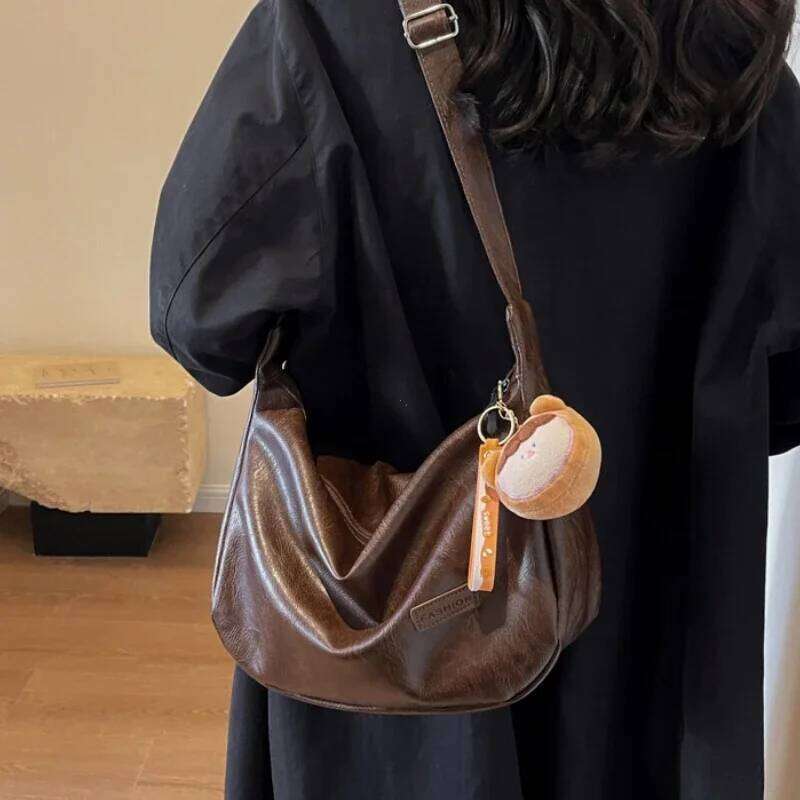 New Trendy Women Crossbody Retro PU Leather Dumpling Shoulder Fashion Large Capacity Tote Bag Lightweight Handbags