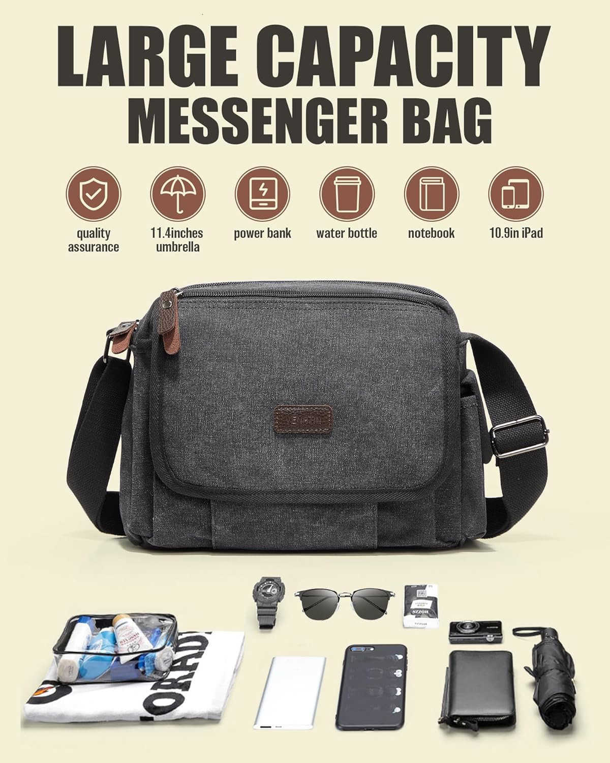 Messenger Bag for Men Crossbody Bag Aesthetic Water Resistant Unisex Classic Canvas Shoulder BagW250911