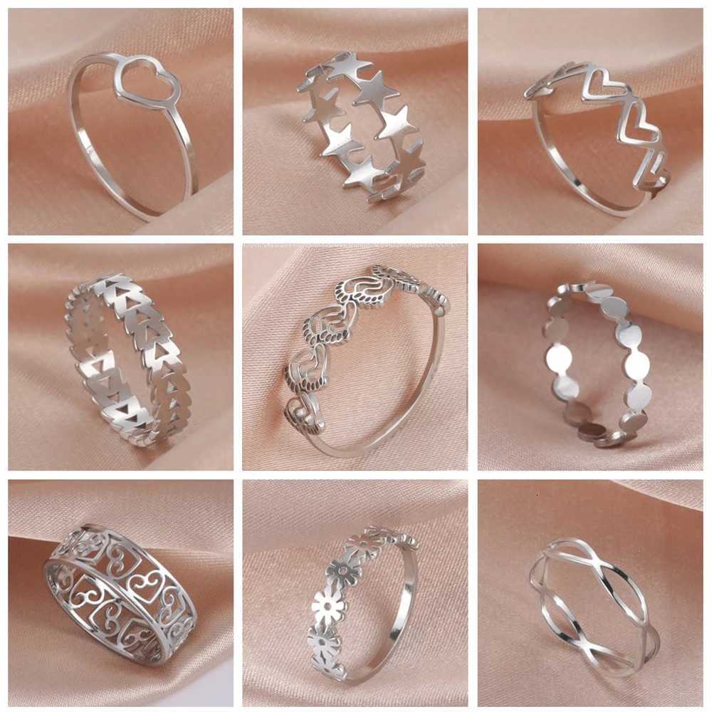 Skyrim Stainless Steel Womens Ring Simple Heart Butterfly Moon Phase Geometric Finger Rings Wedding Gift for Lover Wholesale W250911