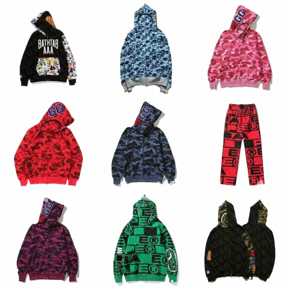 bapi hoodie Mens Designer Hoodie Shark Hoodies Men Women Stylist Jacket Hoody Full Zip Up Shark Hoodie Sweatshirt Harajuku Embroidered tiger babe stre B9Ze#