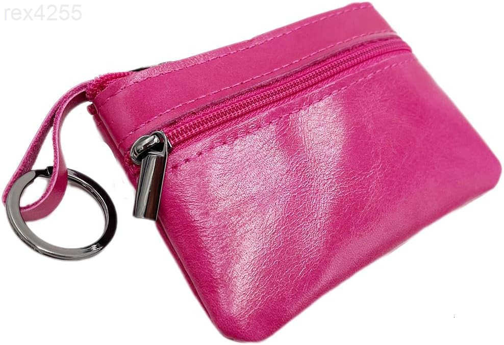 Women Genuine Leather Coin Pouch Zip Mini Purse Wallet Key Chain Double ZipperW250911