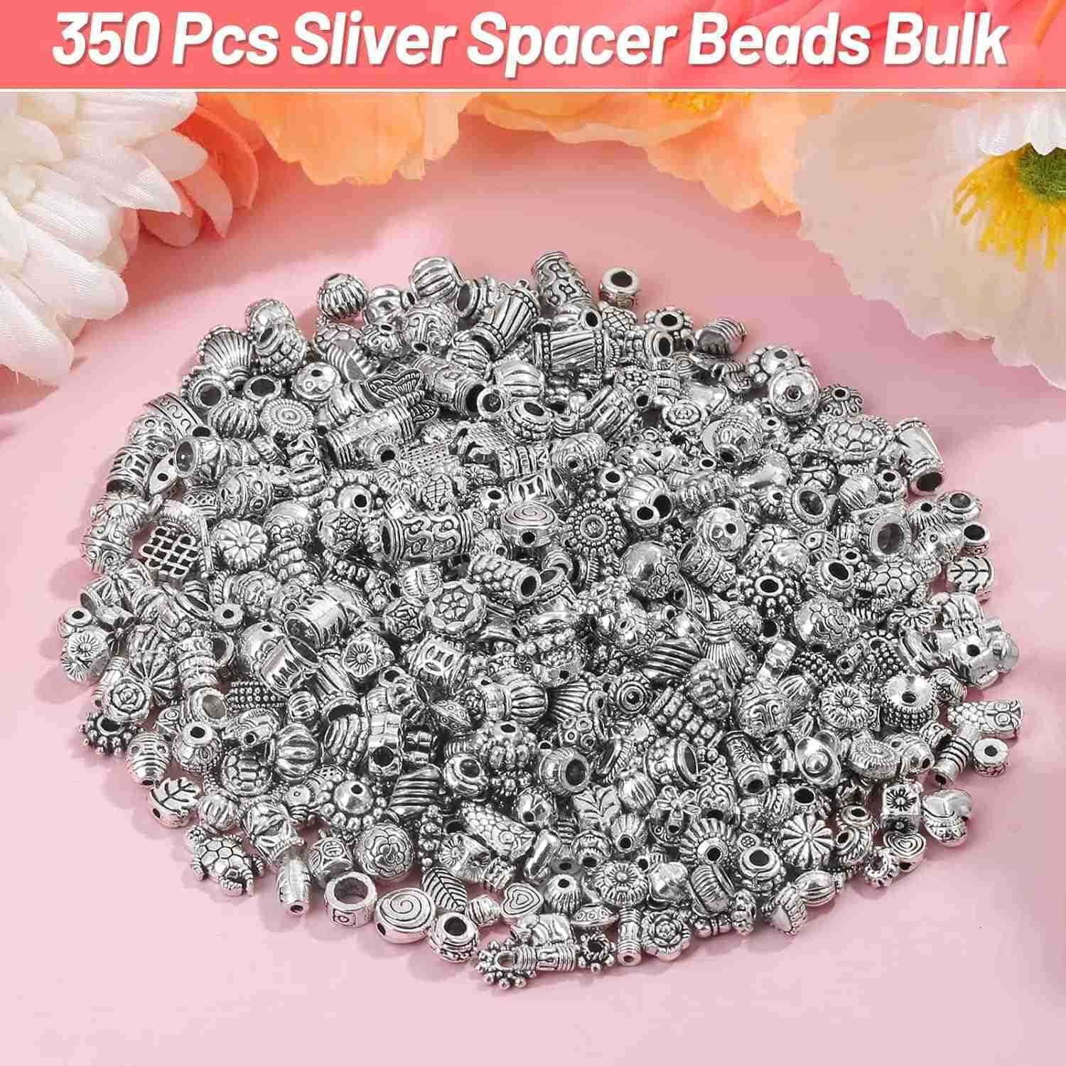 500 Pcs Spacer Beads Silver Bulk Random Styles Loose Spacer Metal Charm for Necklace Earring Making DIY Jewelry AccessoriesW250911