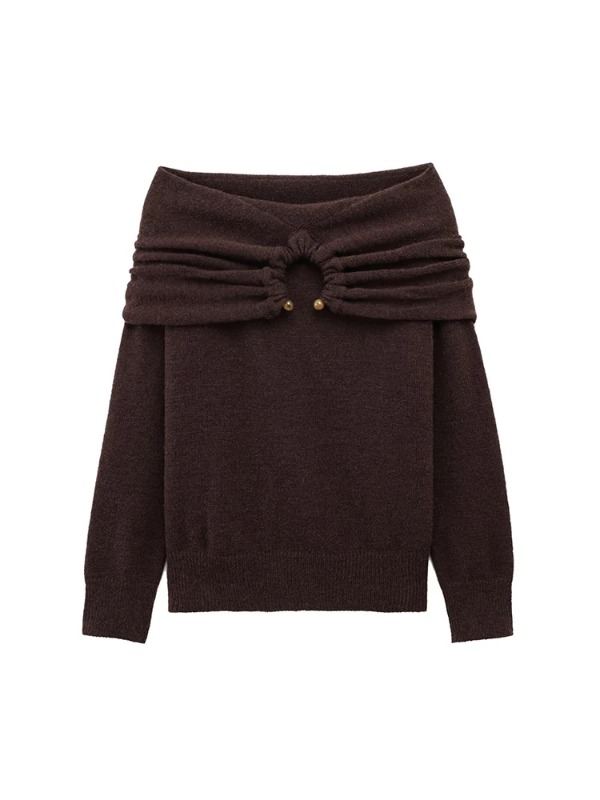 Elevated Women Elegant Off the Shoulder Sweaters 2025 Fashion Ladies Loose Brown Pullovers for Female Stylish Knitwear Clothes