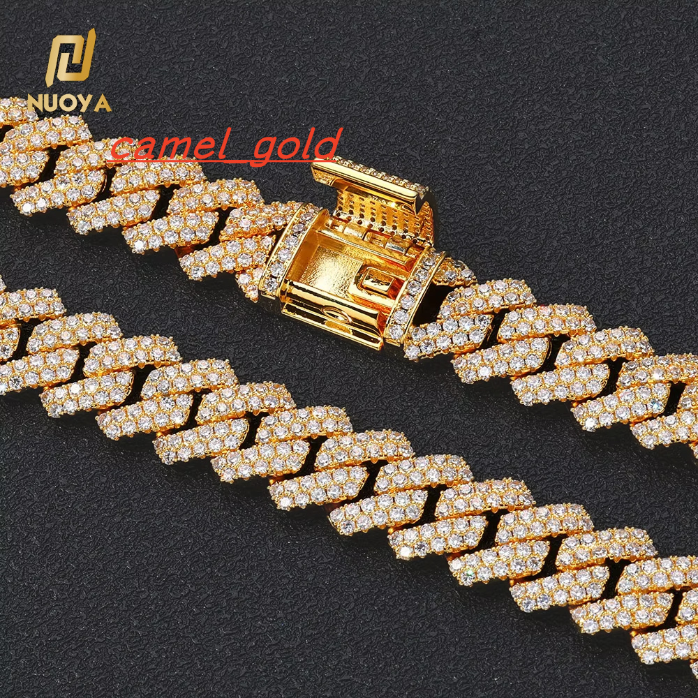 NUOYA 2 Row Iced Out Diamond Cuban Chain Necklace with Box Clasp 18K Gold Plated Hip Hop Jewelry for Women Cuban Necklace